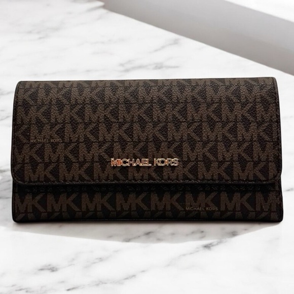 Michael Kors Large Jet Set Travel Signature Wallet Brown - Picture 1 of 8
